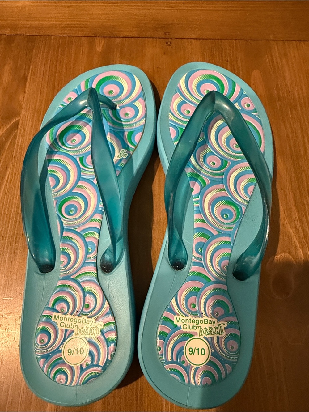 Montego Bay Club Beach Teal Turquoise Patterned Flip Flops 9/10 EU 40